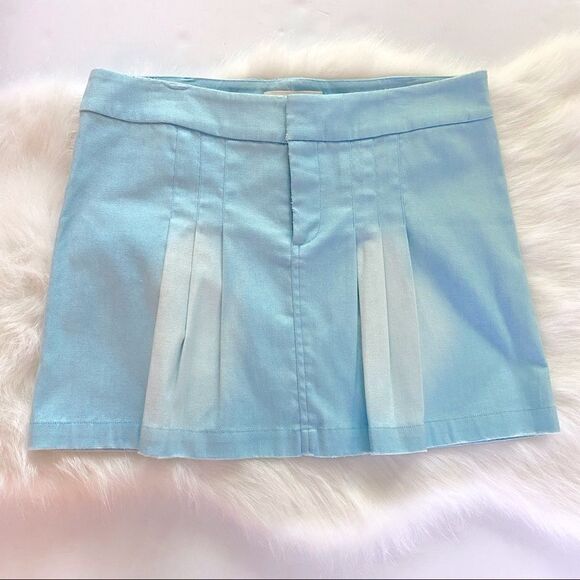 Pleated Light Wash Denim Mini Skirt - Picture 1 of 5
